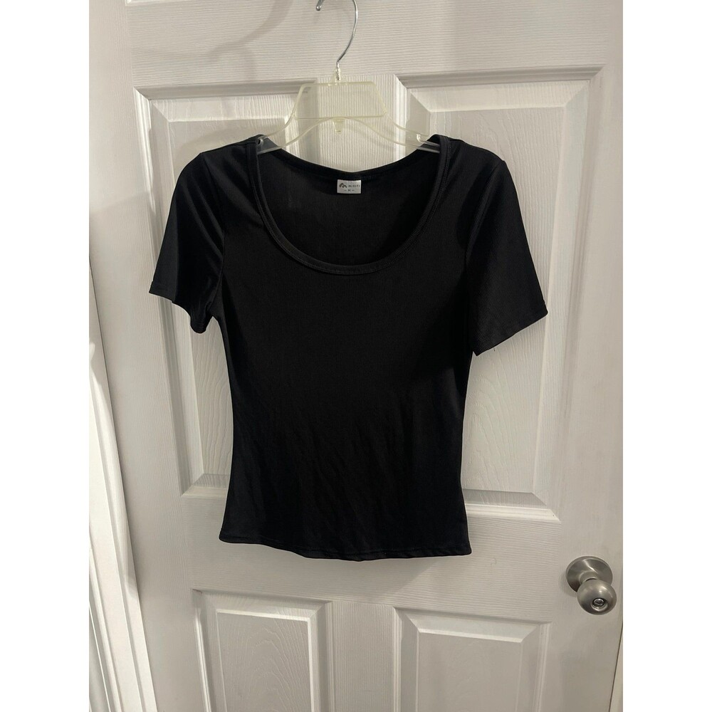 Misifi Black Ribbed Short Sleeve Shirt Size M